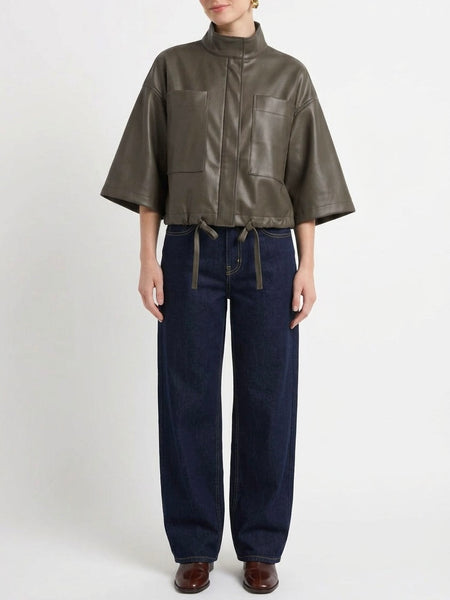 Vivianne Faux Leather Cape in Khaki Olive