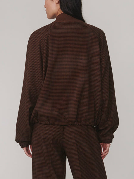 Keagan Short Blouson Jacket in Dark Cocoa Mini Check
