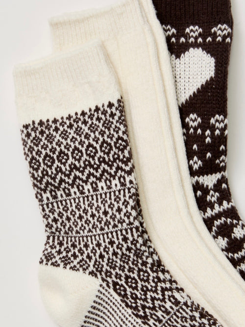 Nordic Knit Sock Pack in Brown Combo