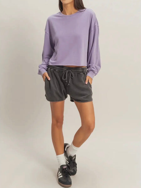 Mottled & Mineral Crop Tee in Dusty Purple