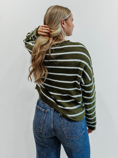 Piper Cabana Stripe Cardigan in Olive & Blue