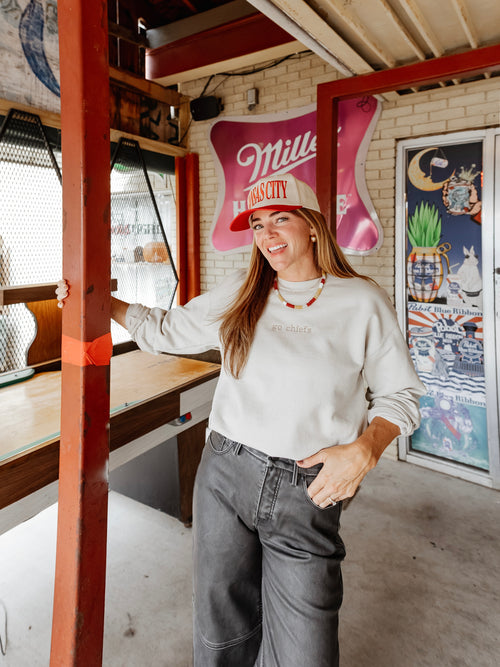 Go Chiefs Embroidered Sweatshirt in Tan