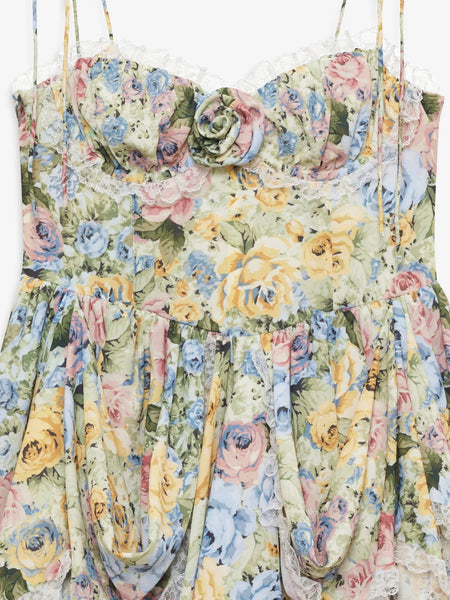 Elea Mini Dress in Yellow Blue