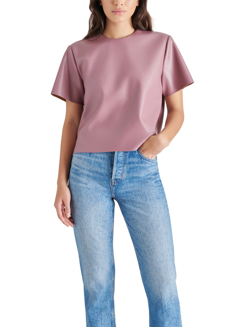 Ezra Faux Leather Top in Dark Orchid