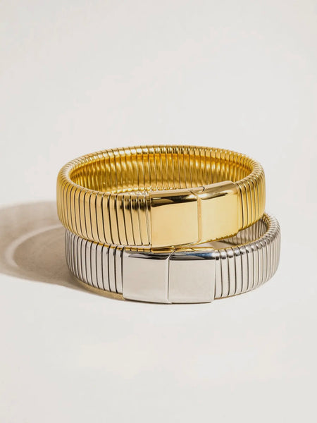 Christel Stripe Bold Bangle in Silver