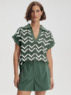 Joelle Crochet Polo Top in Cilantro