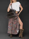 Belted Cheetah Print Maxi Skirt in Brown