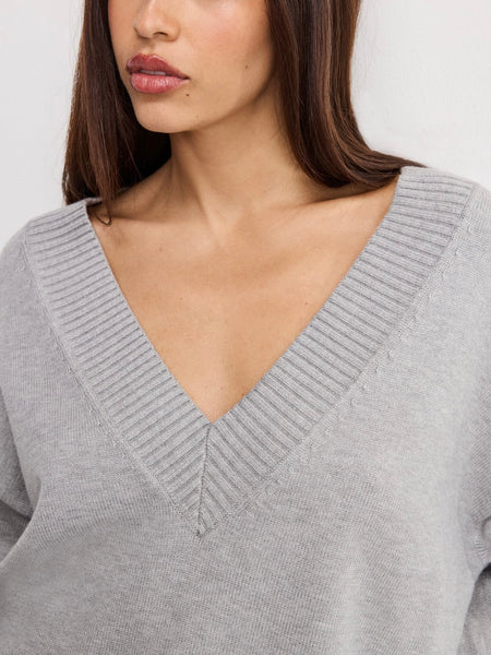 Knit Deep V Sweater in Melange Grey