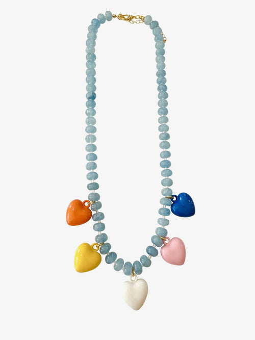 Larissa Beaded Heart Charm Necklace in Blue