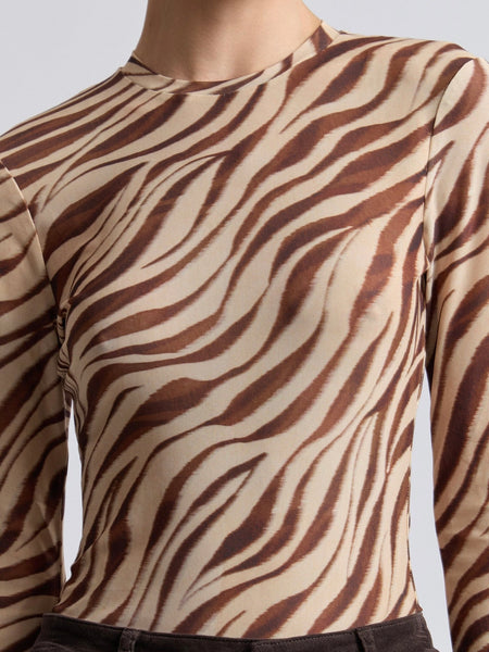 Stretch Mesh Thumbhole Top in Autumn Zebra
