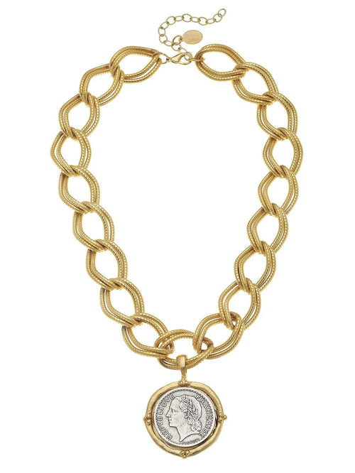 Mixed Metal Franc Chain Necklace