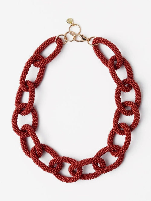Jenna Chain Link Beaded Necklace in Rust