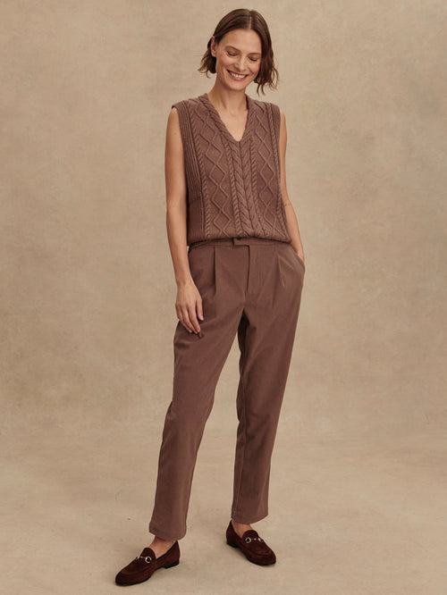 Kay Cable Knit Vest in Deep Taupe
