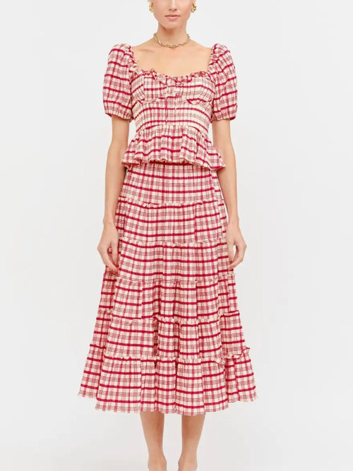 Clemence Plaid Blouse in Red
