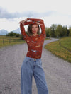 Equine Printed Mesh Long Sleeve Top in Stampede