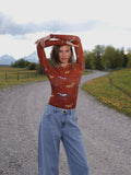 Equine Printed Mesh Long Sleeve Top in Stampede