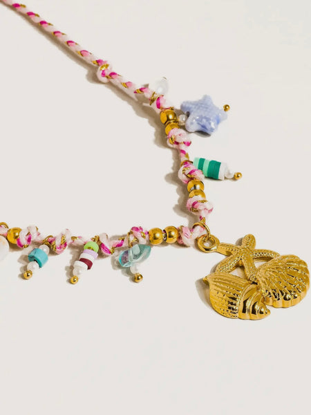 Massena Summer Rope Charm Necklace in Pink