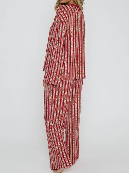 Stay In PJ Set in Poinsettia Stripe Silky Rib