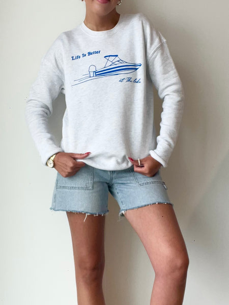 Life Is Better At The Lake Sweatshirt in White Heather