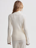 Ravena Rib Knit High Neck Top in Egret