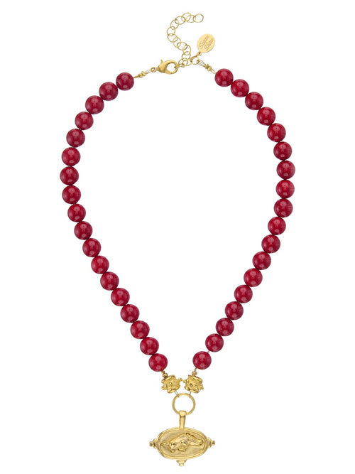 Wild Boar Intaglio Necklace in Red Coral