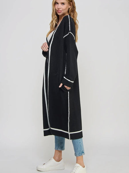 Contrast Maxi Cardi in Black