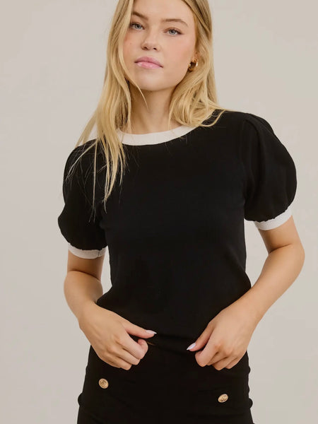 Huff & Puff Sleeve Top in Black