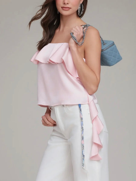 Satin Asymmetrical Cami in Baby Pink