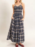 Plaid & Glad Maxi Dress in Navy