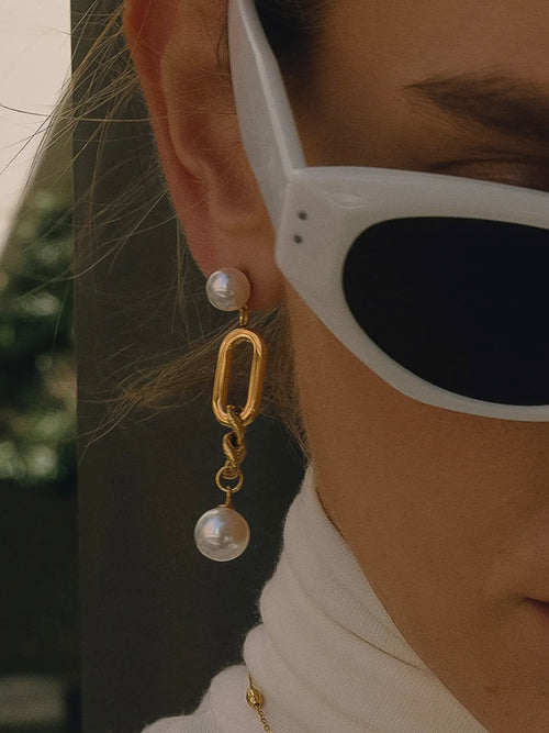 Lyrisme Pearl Drop Chain Earrings
