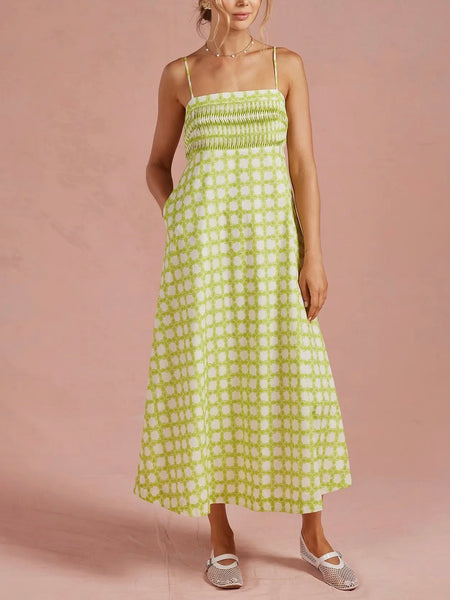 Pintucked Palm Dress in Chartreuse