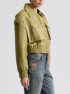 Oversized Strong Shoulder Faux Leather Jacket in Sage