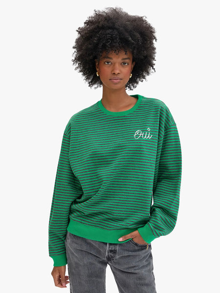 Oversized Sweatshirt in Green & Charcoal OUI Stripes