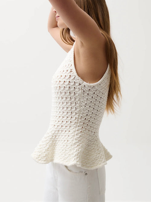 Anna Peplum Knit Tank in White