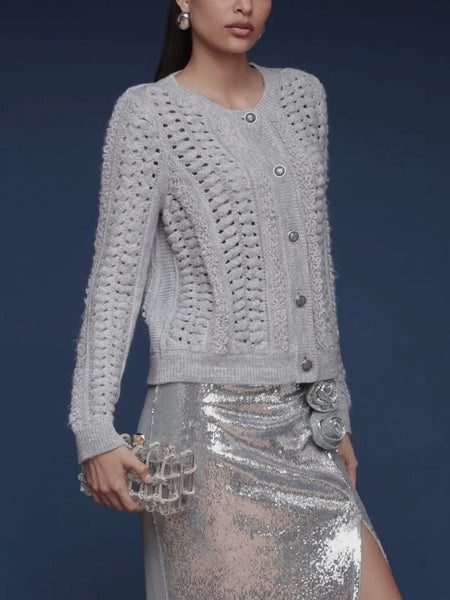 Textured Knit Cardigan in Grey