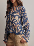 Floral Crochet Sweater in Blue