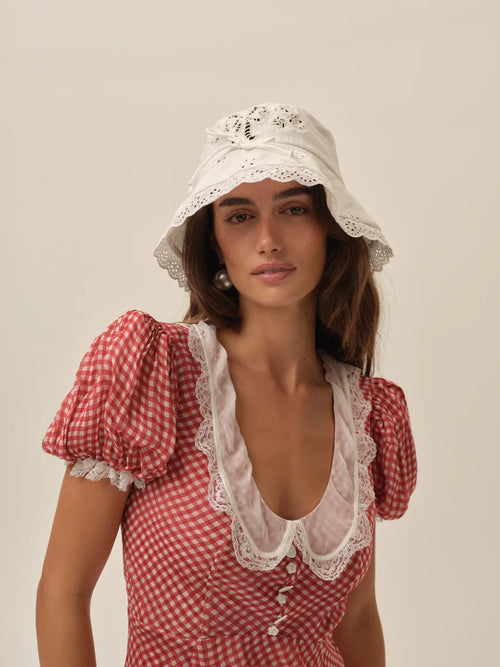 Bow Inset Bucket Hat in White