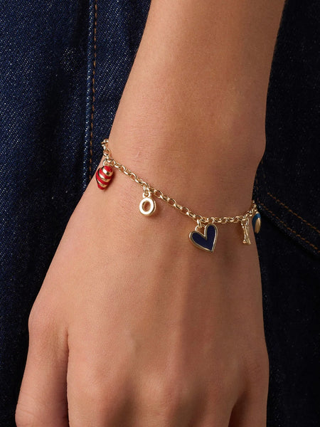 Campbell Heart Charm Bracelet in Blue