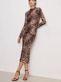 Satin Shine Midi Dress in Fierce Leopard