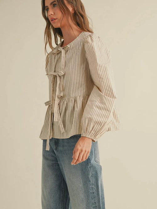 Tied & True Blouse in Beige