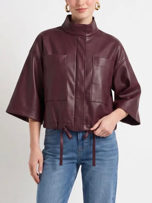 Vivianne Faux Leather Cape in Wine