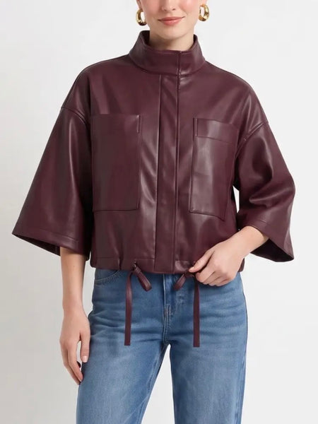 Vivianne Faux Leather Cape in Wine