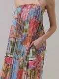Melani Pleated Maxi Dress in Tropical Blues