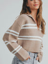 Crop & Roll Sweater in Taupe & Ivory