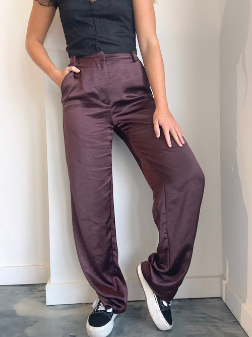 Washed Satin Pant in Malbec