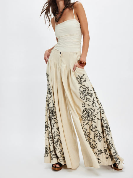 What You Know Embroidered Pants in Sand