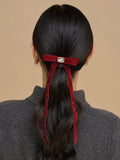 Holiday Velvet & Gemstone Bow Hair Clip