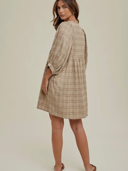 Plaid For Fall? Mini Dress in Mocha