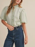 Ruffles At The Resort Button Up in Seafoam Green