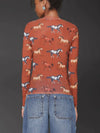 Equine Printed Mesh Long Sleeve Top in Stampede